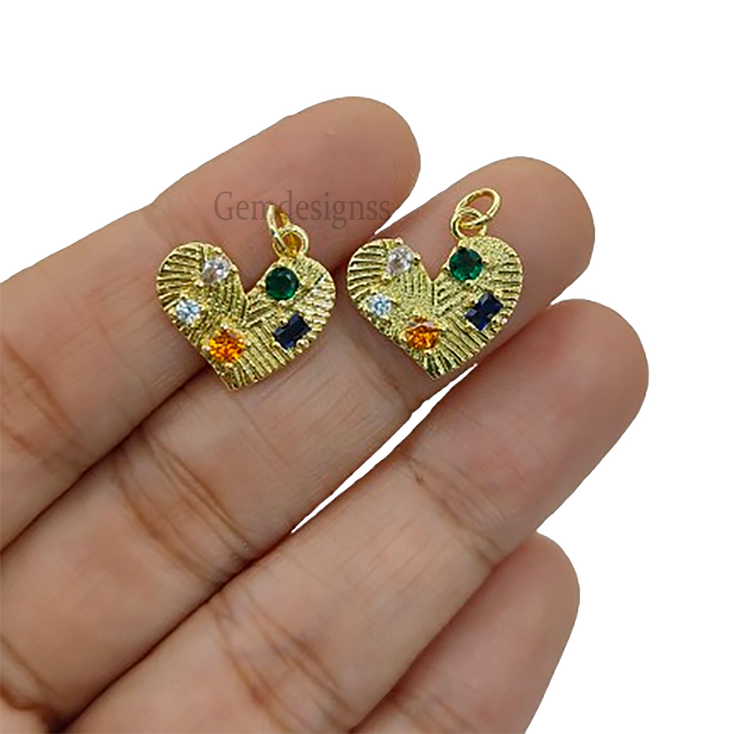 Multicolor Cubic Zirconia Heart Pendant 18K Gold Plated Dainty Micropave Love Charm for DIY Jewelry Making- Selling Per Piece