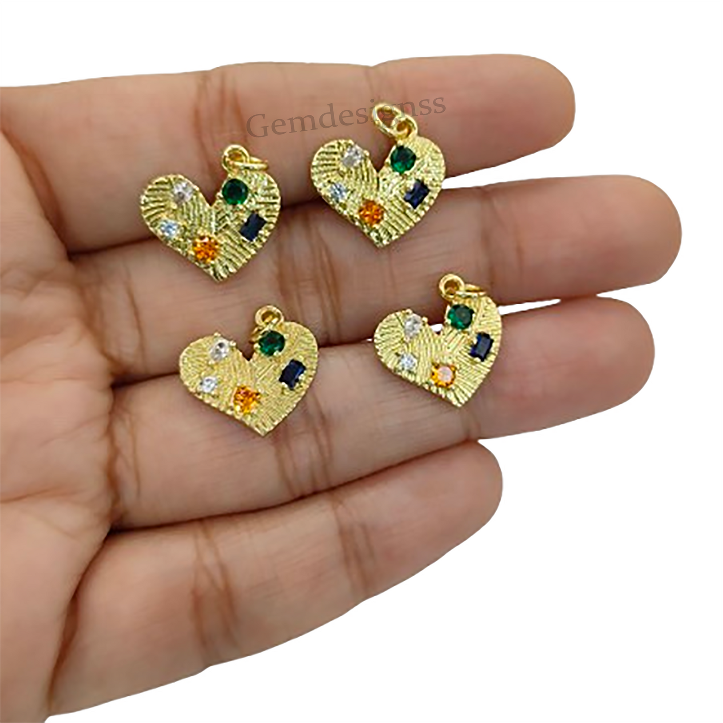 Multicolor Cubic Zirconia Heart Pendant 18K Gold Plated Dainty Micropave Love Charm for DIY Jewelry Making- Selling Per Piece