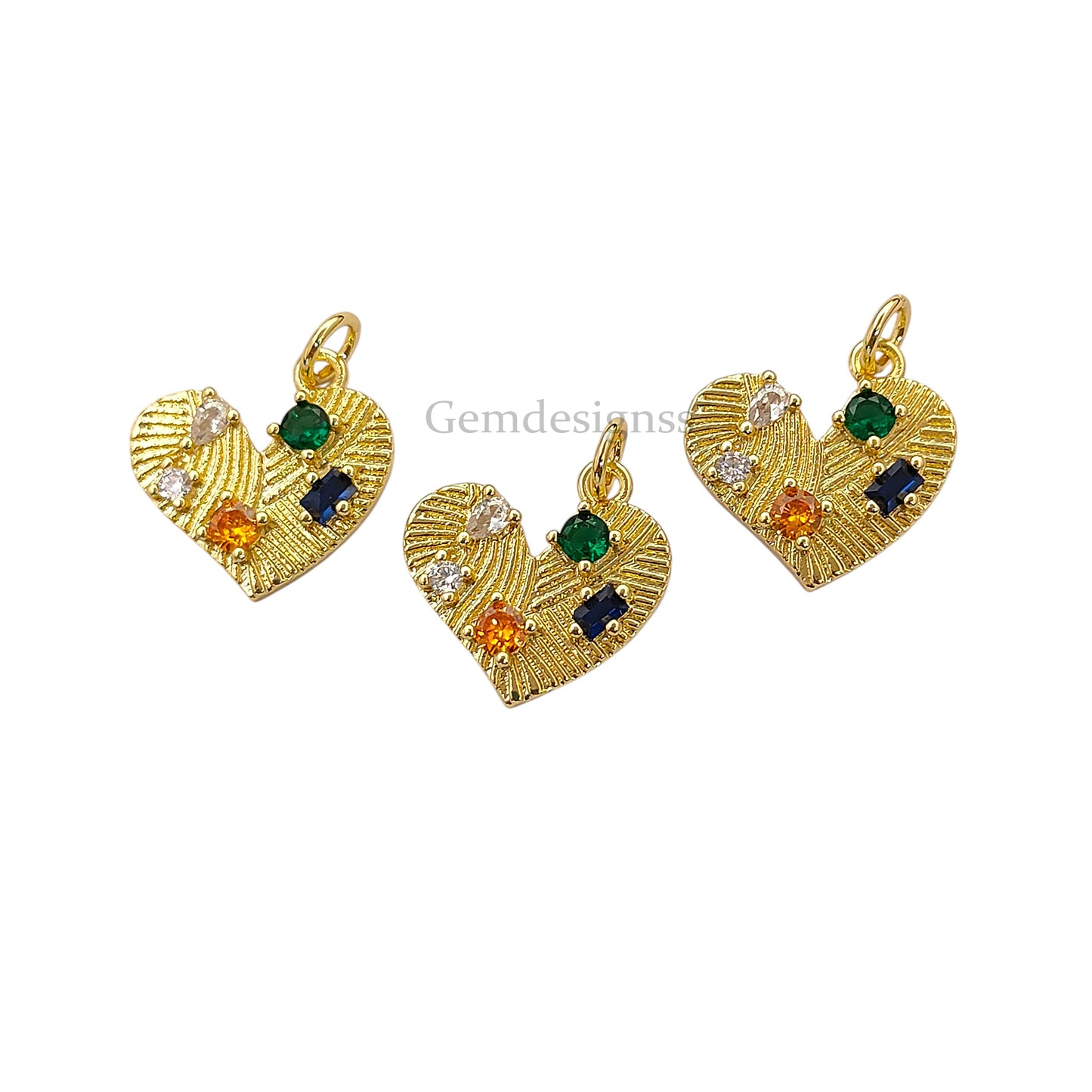 Multicolor Cubic Zirconia Heart Pendant 18K Gold Plated Dainty Micropave Love Charm for DIY Jewelry Making- Selling Per Piece