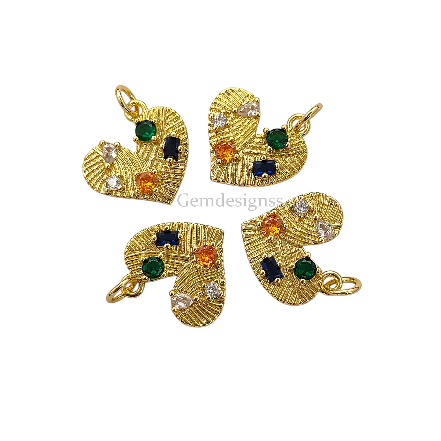 Multicolor Cubic Zirconia Heart Pendant 18K Gold Plated Dainty Micropave Love Charm for DIY Jewelry Making- Selling Per Piece