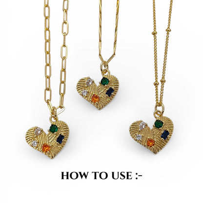 Multicolor Cubic Zirconia Heart Pendant 18K Gold Plated Dainty Micropave Love Charm for DIY Jewelry Making- Selling Per Piece