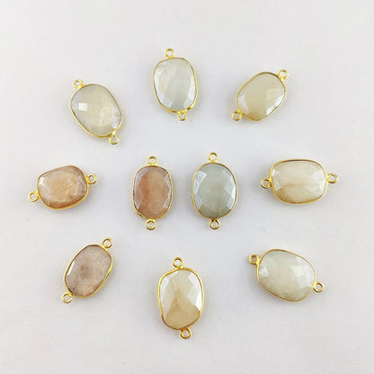 12–15mm Mystic Moonstone Free Form Connector Gold Bezel Gemstone Charm for Bracelets, Earrings & Necklaces- Selling Per Piece