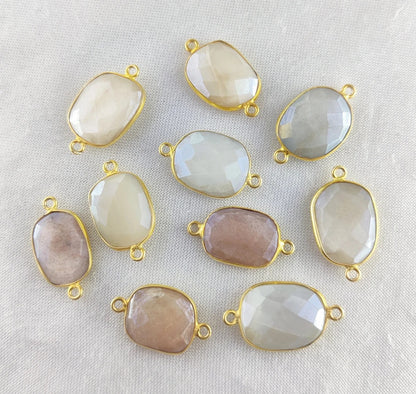 12–15mm Mystic Moonstone Free Form Connector Gold Bezel Gemstone Charm for Bracelets, Earrings & Necklaces- Selling Per Piece