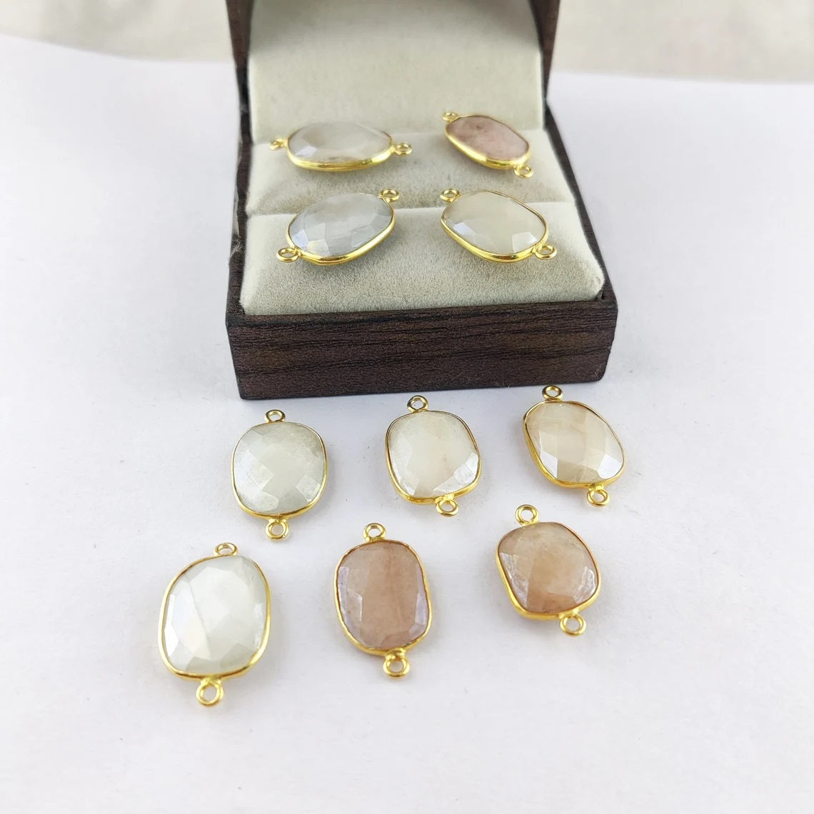 12–15mm Mystic Moonstone Free Form Connector Gold Bezel Gemstone Charm for Bracelets, Earrings & Necklaces- Selling Per Piece
