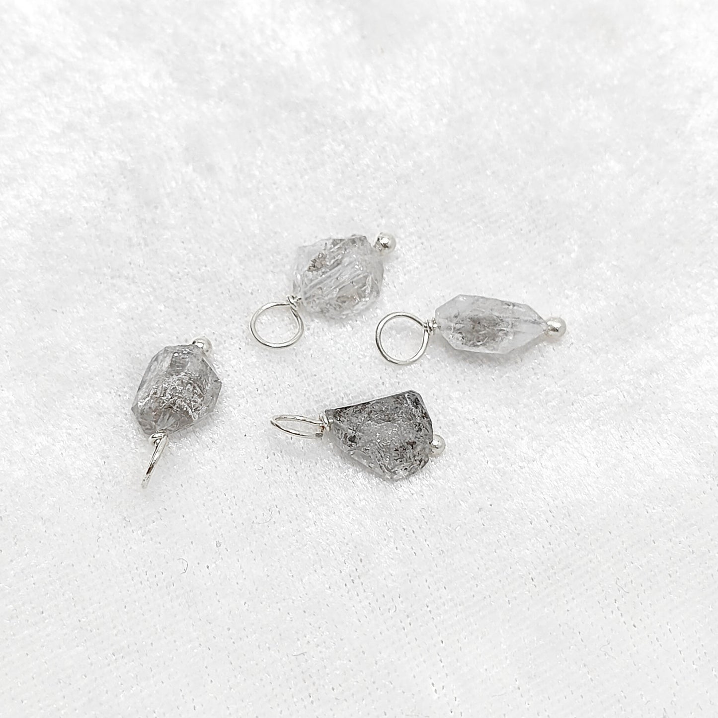 Natural 7-10mm Herkimer Diamond Pendant Raw Quartz Crystal Charm in 925 Sterling Silver for DIY Jewelry Making