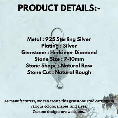 Natural 7-10mm Herkimer Diamond Pendant Raw Quartz Crystal Charm in 925 Sterling Silver for DIY Jewelry Making