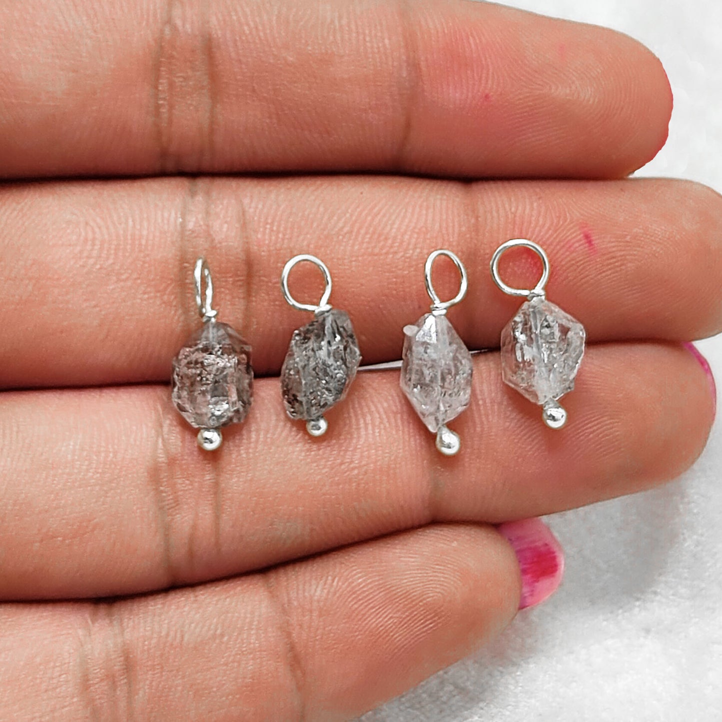 Natural 7-10mm Herkimer Diamond Pendant Raw Quartz Crystal Charm in 925 Sterling Silver for DIY Jewelry Making