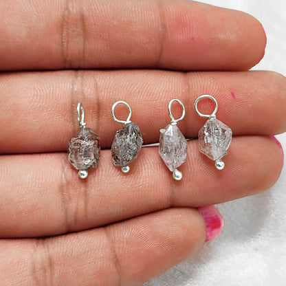 Natural 7-10mm Herkimer Diamond Pendant Raw Quartz Crystal Charm in 925 Sterling Silver for DIY Jewelry Making