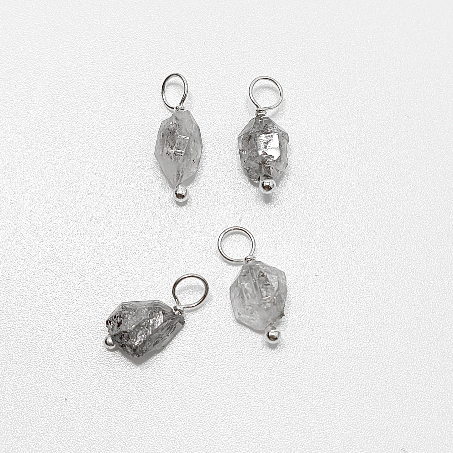 Natural 7-10mm Herkimer Diamond Pendant Raw Quartz Crystal Charm in 925 Sterling Silver for DIY Jewelry Making