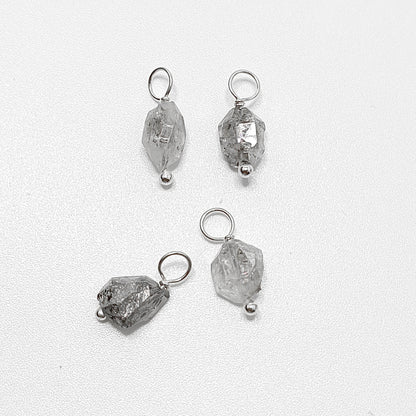 Natural 7-10mm Herkimer Diamond Pendant Raw Quartz Crystal Charm in 925 Sterling Silver for DIY Jewelry Making
