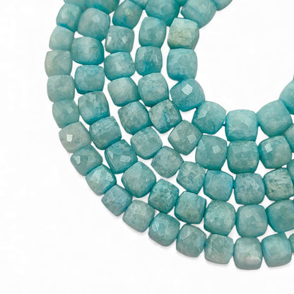 Natural Amazonite Faceted Cube Beads Blue Square Gemstone Beads for Bracelet & Jewelry Making- Selling Per Strand