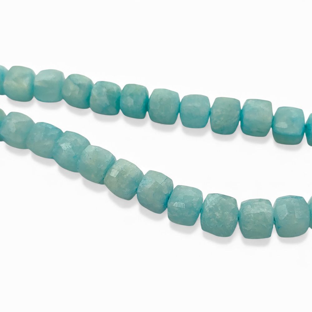Natural Amazonite Faceted Cube Beads Blue Square Gemstone Beads for Bracelet & Jewelry Making- Selling Per Strand