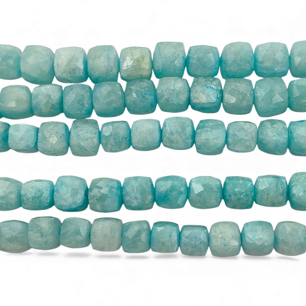 Natural Amazonite Faceted Cube Beads Blue Square Gemstone Beads for Bracelet & Jewelry Making- Selling Per Strand