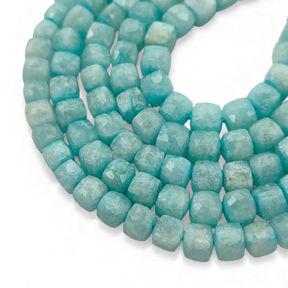 Natural Amazonite Faceted Cube Beads Blue Square Gemstone Beads for Bracelet & Jewelry Making- Selling Per Strand