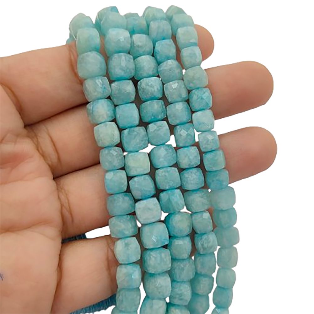 Natural Amazonite Faceted Cube Beads Blue Square Gemstone Beads for Bracelet & Jewelry Making- Selling Per Strand