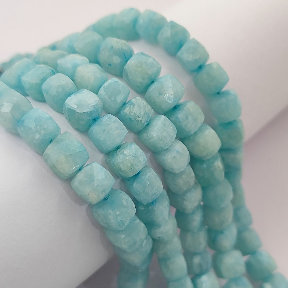 Natural Amazonite Faceted Cube Beads Blue Square Gemstone Beads for Bracelet & Jewelry Making- Selling Per Strand