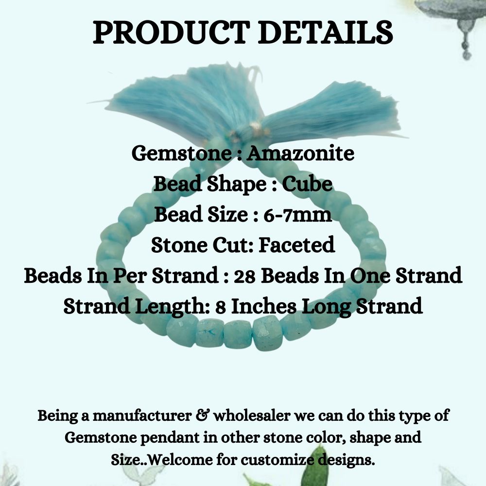 Natural Amazonite Faceted Cube Beads Blue Square Gemstone Beads for Bracelet & Jewelry Making- Selling Per Strand