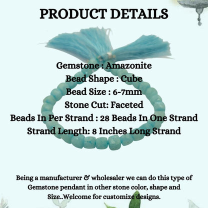 Natural Amazonite Faceted Cube Beads Blue Square Gemstone Beads for Bracelet & Jewelry Making- Selling Per Strand