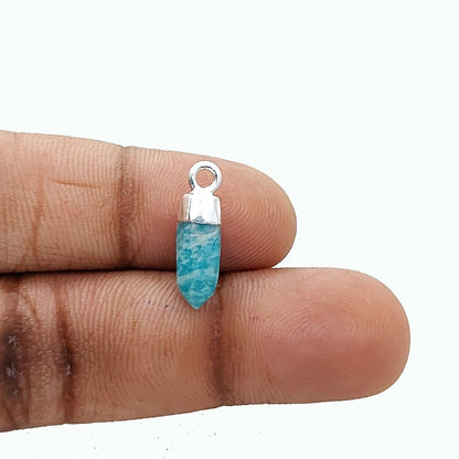 Elegant Amazonite Spike Pendant Silver Capped Natural Birthstone Charm for Boho Chic & Minimalist Jewelry – Selling Per Piece