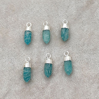 Elegant Amazonite Spike Pendant Silver Capped Natural Birthstone Charm for Boho Chic & Minimalist Jewelry – Selling Per Piece