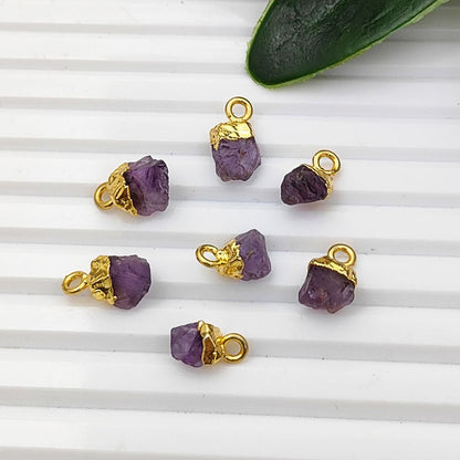 Gold Electroplated Capped Raw Amethyst Pendant Handmade February Birthstone for Energy Healing & Boho Jewelry- Selling Per Piece