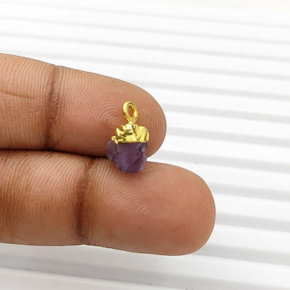 Gold Electroplated Capped Raw Amethyst Pendant Handmade February Birthstone for Energy Healing & Boho Jewelry- Selling Per Piece