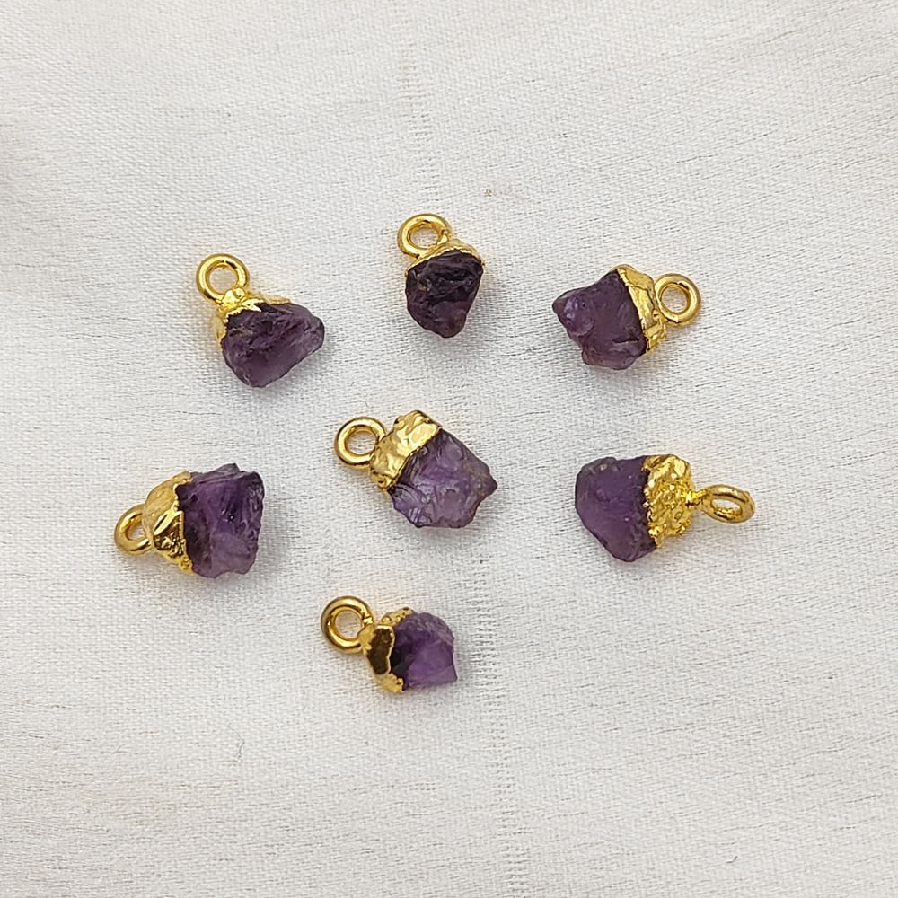 Gold Electroplated Capped Raw Amethyst Pendant Handmade February Birthstone for Energy Healing & Boho Jewelry- Selling Per Piece