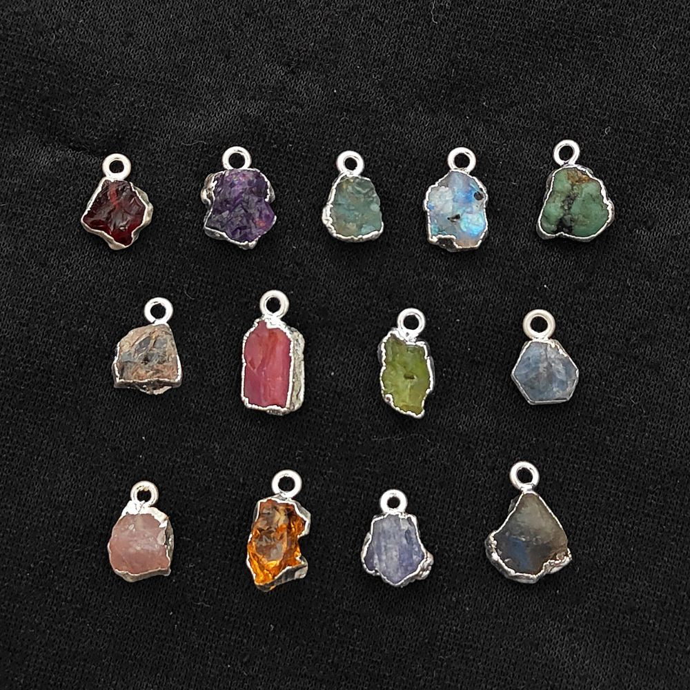 Natural Blue Flash Labradorite Crystal Charms Raw Silver Edge Rough Gemstone Pendants for DIY Jewelry Making