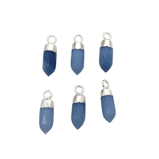 Natural Blue Opal Spike Pendant with Silver Electroplated Cap Handmade Healing Gemstone Charm for DIY Boho Jewelry – Selling Per Piece