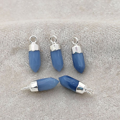 Natural Blue Opal Spike Pendant with Silver Electroplated Cap Handmade Healing Gemstone Charm for DIY Boho Jewelry – Selling Per Piece