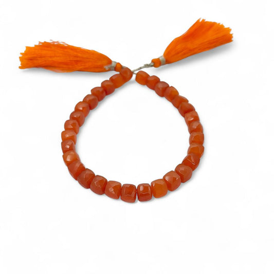 Natural Carnelian Faceted Cube Beads for Bracelet Making, Square Orange Red Gemstone Beads for DIY Jewelry- Selling Per Strand