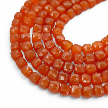 Natural Carnelian Faceted Cube Beads for Bracelet Making, Square Orange Red Gemstone Beads for DIY Jewelry- Selling Per Strand