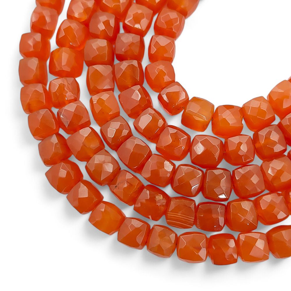 Natural Carnelian Faceted Cube Beads for Bracelet Making, Square Orange Red Gemstone Beads for DIY Jewelry- Selling Per Strand