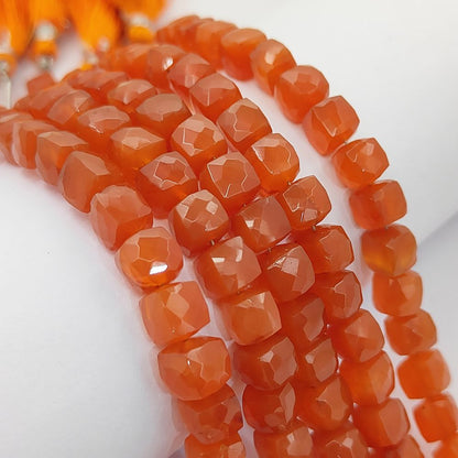 Natural Carnelian Faceted Cube Beads for Bracelet Making, Square Orange Red Gemstone Beads for DIY Jewelry- Selling Per Strand