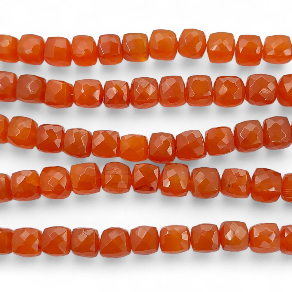 Natural Carnelian Faceted Cube Beads for Bracelet Making, Square Orange Red Gemstone Beads for DIY Jewelry- Selling Per Strand