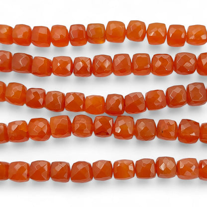 Natural Carnelian Faceted Cube Beads for Bracelet Making, Square Orange Red Gemstone Beads for DIY Jewelry- Selling Per Strand