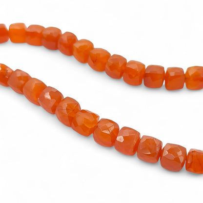 Natural Carnelian Faceted Cube Beads for Bracelet Making, Square Orange Red Gemstone Beads for DIY Jewelry- Selling Per Strand
