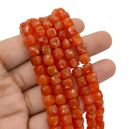 Natural Carnelian Faceted Cube Beads for Bracelet Making, Square Orange Red Gemstone Beads for DIY Jewelry- Selling Per Strand