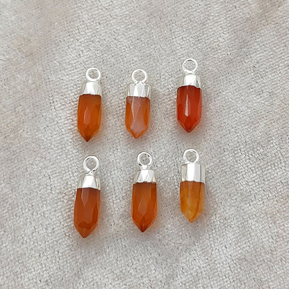 Bohemian Carnelian Crystal Pendant Silver Electroplated Cap Raw Gemstone Charm for DIY Necklaces & Bracelets – Selling Per Piece