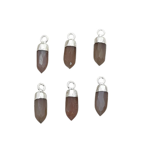 Silver Electroplated Chocolate Moonstone Spike Pendant Raw Healing Gemstone Charm for Boho Chic Jewelry Designs – Selling Per Piece