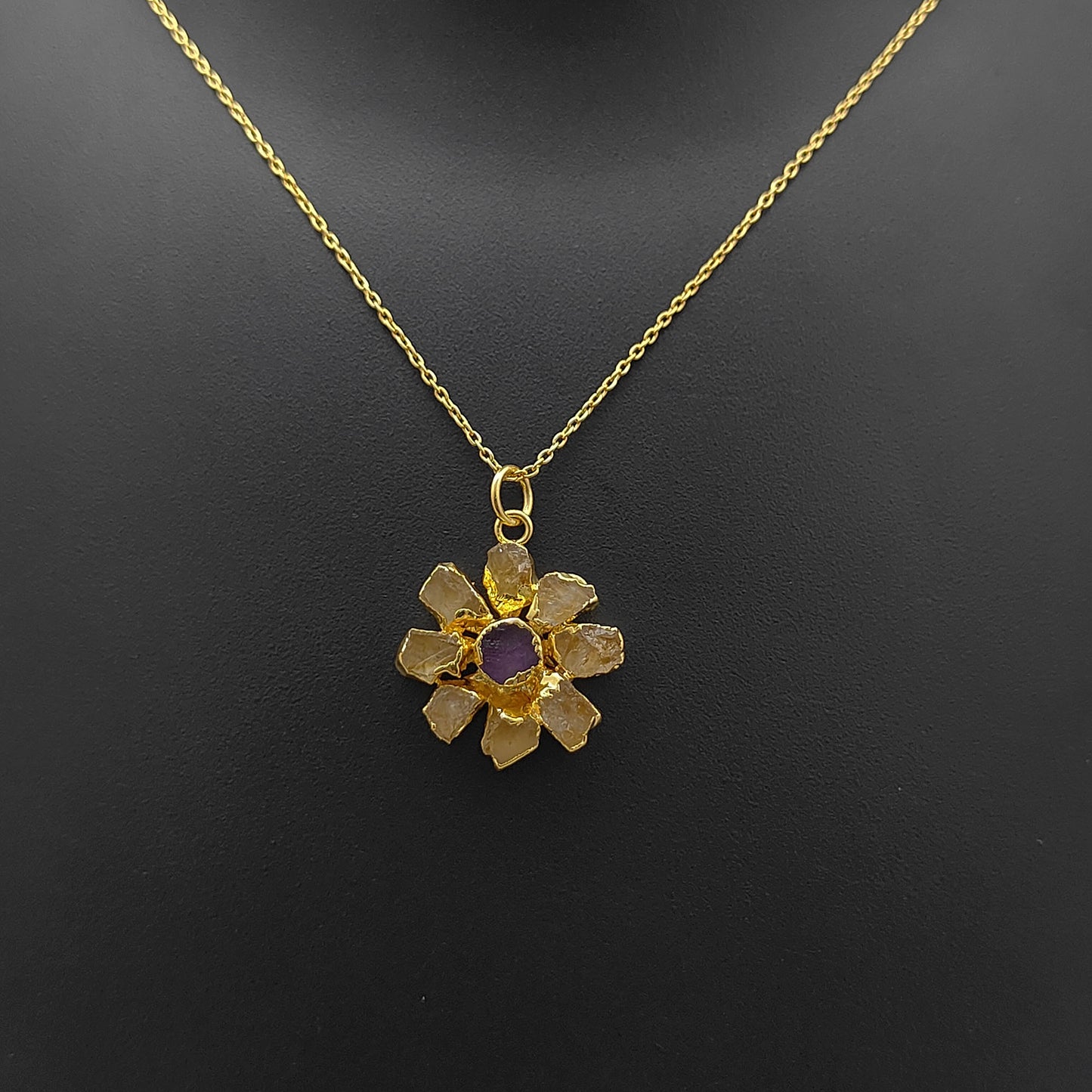 Raw Citrine & Amethyst Necklace Handmade November Birthstone Boho Jewelry for Women