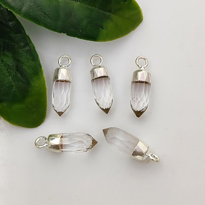 Elegant Clear Quartz Spike Point Pendant with Silver Plating Natural Birthstone Charm for Handmade Jewelry Makers – Selling Per Piece