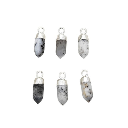 Dendritic Opal Spike Pendant with Silver Finish Unique Healing Stone Charm for Handmade Spiritual Jewelry Creations – Selling Per Piece