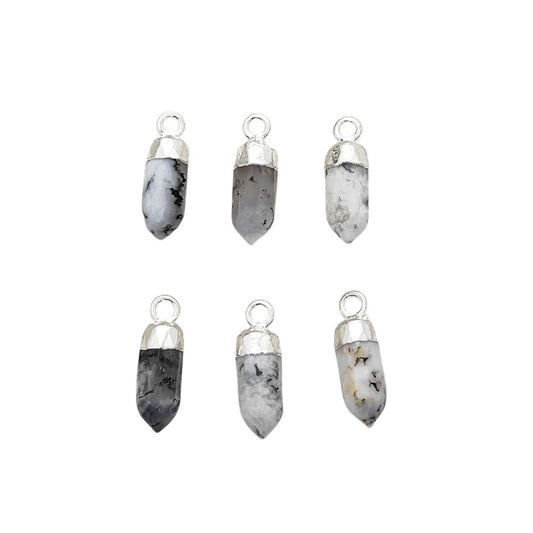 Dendritic Opal Spike Pendant with Silver Finish Unique Healing Stone Charm for Handmade Spiritual Jewelry Creations – Selling Per Piece