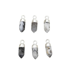 Dendritic Opal Spike Pendant with Silver Finish Unique Healing Stone Charm for Handmade Spiritual Jewelry Creations – Selling Per Piece