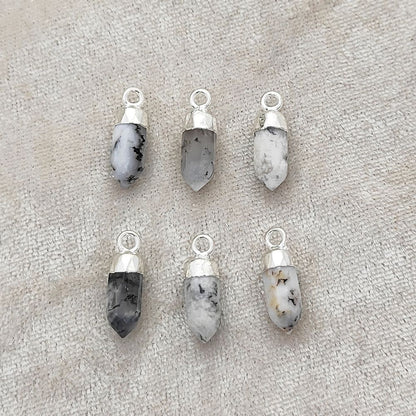 Dendritic Opal Spike Pendant with Silver Finish Unique Healing Stone Charm for Handmade Spiritual Jewelry Creations – Selling Per Piece
