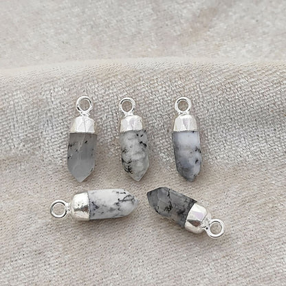 Dendritic Opal Spike Pendant with Silver Finish Unique Healing Stone Charm for Handmade Spiritual Jewelry Creations – Selling Per Piece