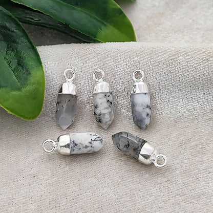 Dendritic Opal Spike Pendant with Silver Finish Unique Healing Stone Charm for Handmade Spiritual Jewelry Creations – Selling Per Piece
