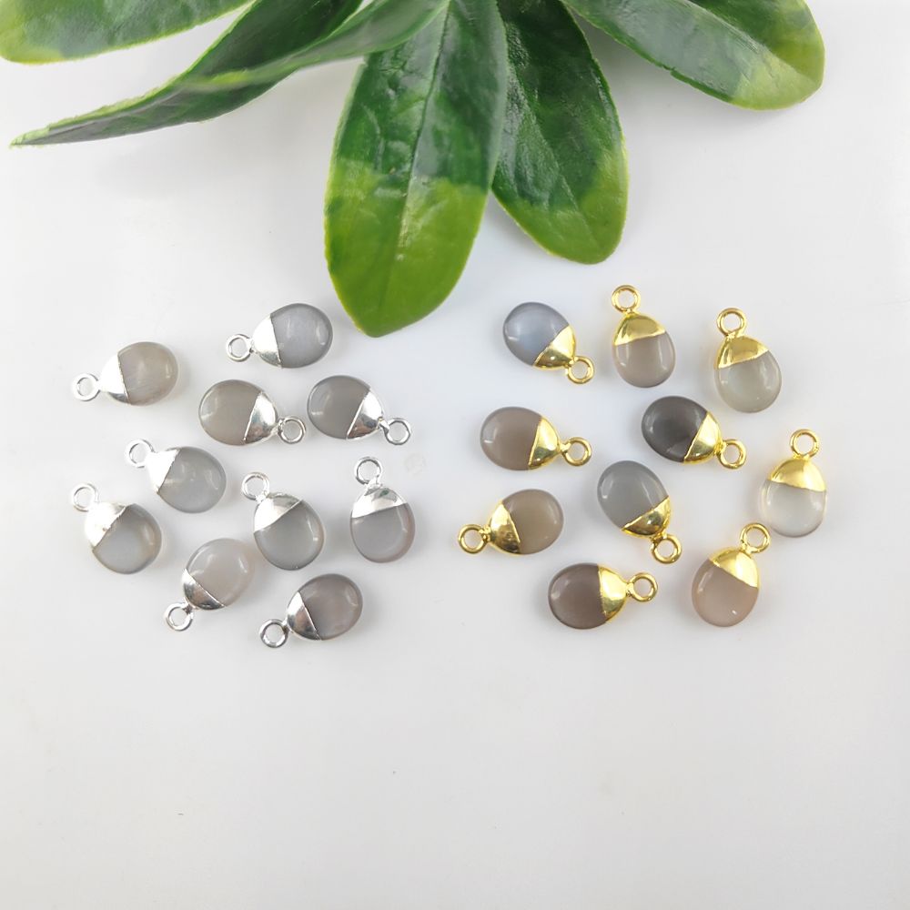 Natural Genuine Grey Moonstone Tumble Pendant 8–10mm Smooth Healing Crystal Gemstone Charm for Necklace Jewelry Making- Selling Per Piece