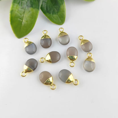 Natural Genuine Grey Moonstone Tumble Pendant 8–10mm Smooth Healing Crystal Gemstone Charm for Necklace Jewelry Making- Selling Per Piece